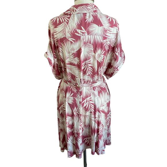 Torrid Shaded Palms Mini Rayon Slub Button Front Collared Dress Rose Size XL - Picture 3 of 9